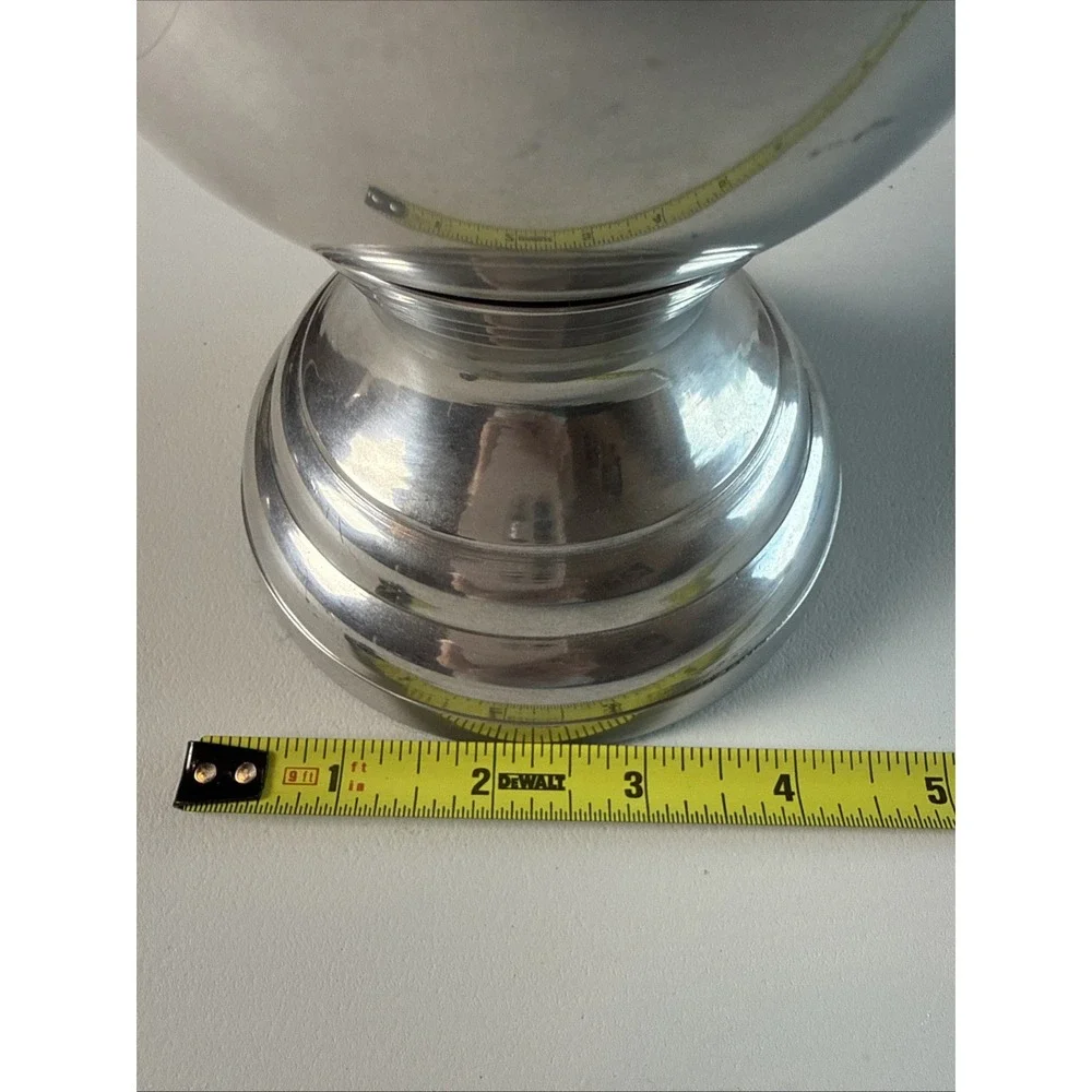 Vintage Fleur De Lis Silver Aluminum Pedestal Vase 10.5